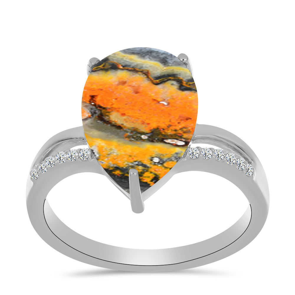 Anillo de Plata con Jasper de Bumble Bee y Topacio Blanco