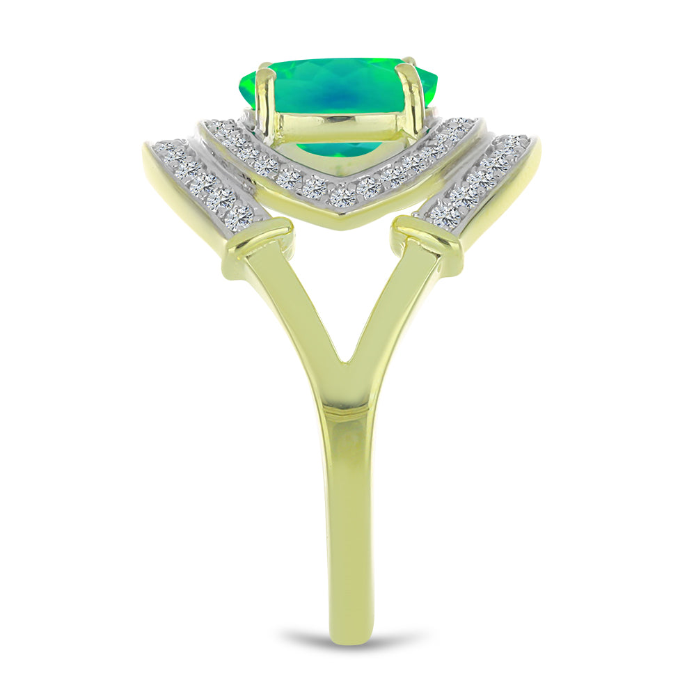 Anillo de Plata Bañada en Oro con Ópalo Verde Etíope de Lega Dembi y Topacio Blanco 4