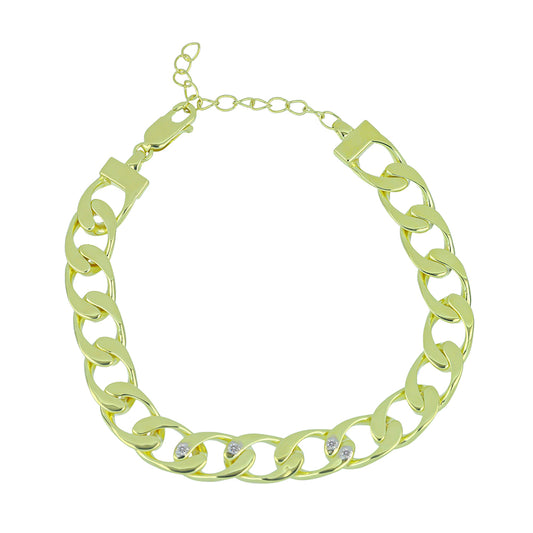 Pulsera de Plata Bañada en Oro con Diamante blanco