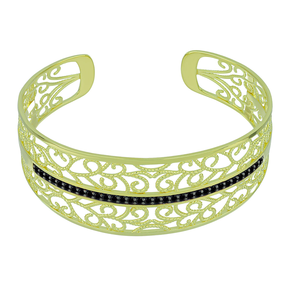 Brazalete de Plata Bañada en Oro con Espinela Negra 1