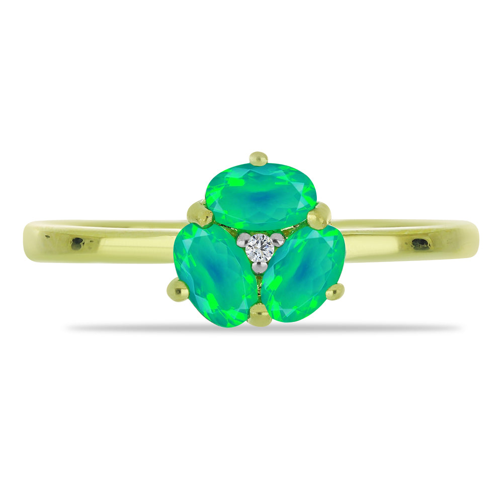Anillo de Plata Bañada en Oro con Ópalo Verde Etíope de Lega Dembi y Topacio Blanco