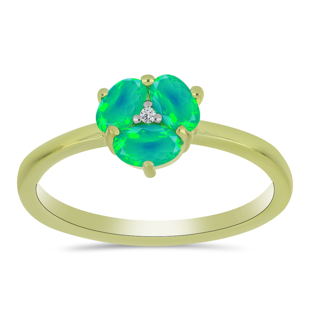 Anillo de Plata Bañada en Oro con Ópalo Verde Etíope de Lega Dembi y Topacio Blanco