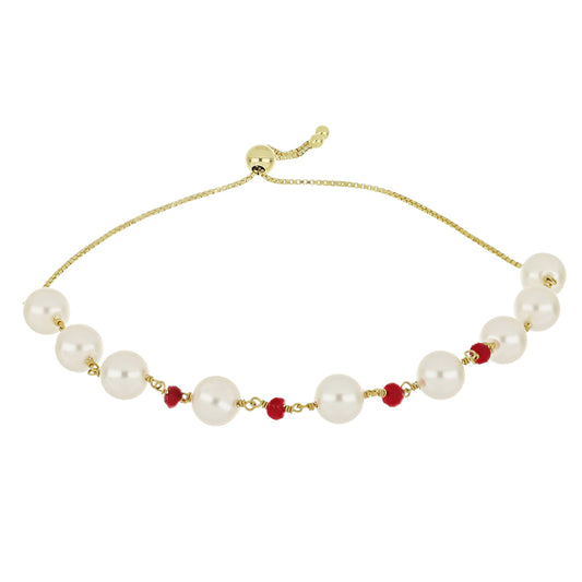 Pulsera de Plata Bañada en Oro con Perla de Agua Dulce y Rubí de Madagascar