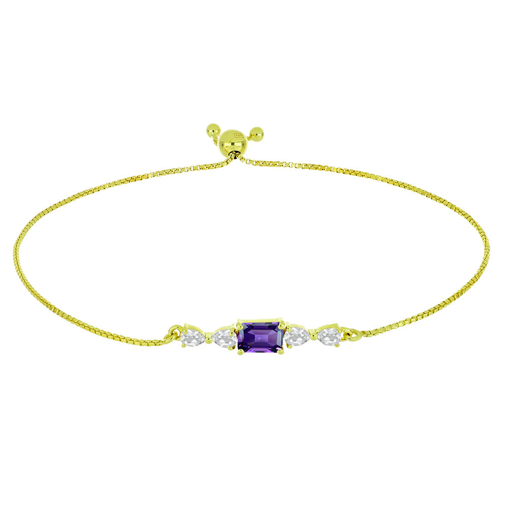 Pulsera de Plata Bañada en Oro con Amatista de Marruecos y Topacio Blanco