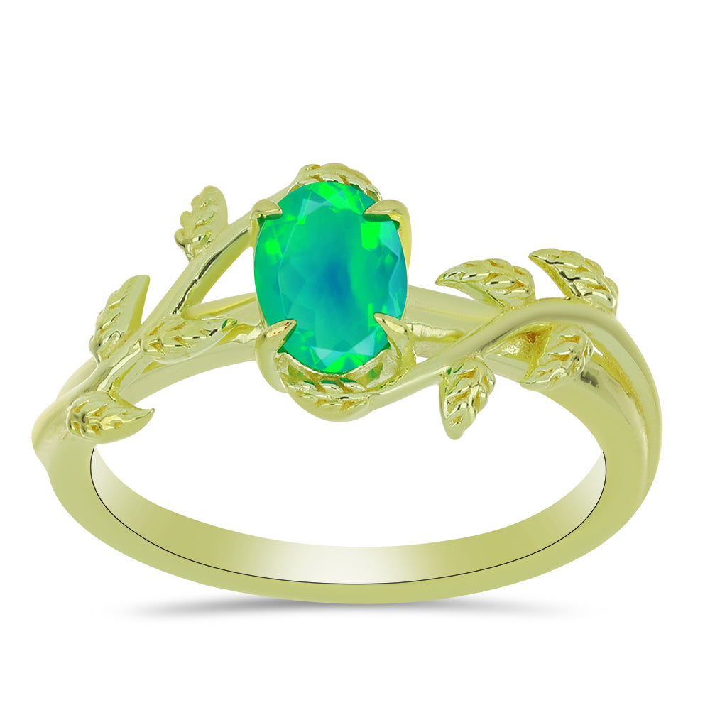 Anillo de Plata Bañada en Oro con Ópalo Verde Etíope de Lega Dembi