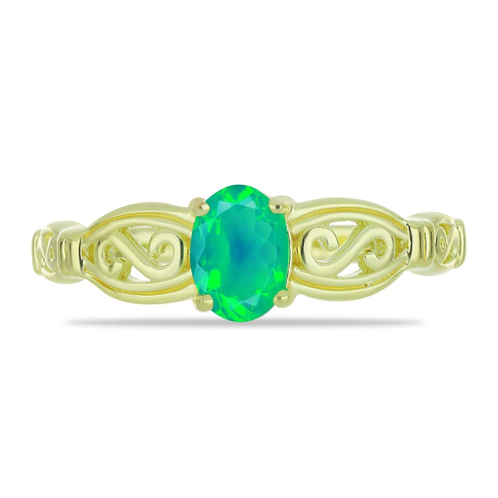Anillo de Plata Bañada en Oro con Ópalo Verde Etíope de Lega Dembi