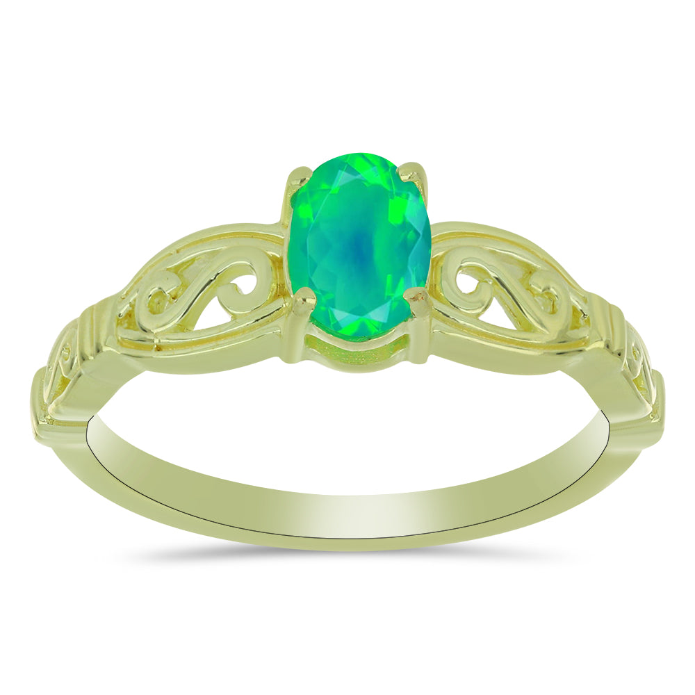 Anillo de Plata Bañada en Oro con Ópalo Verde Etíope de Lega Dembi