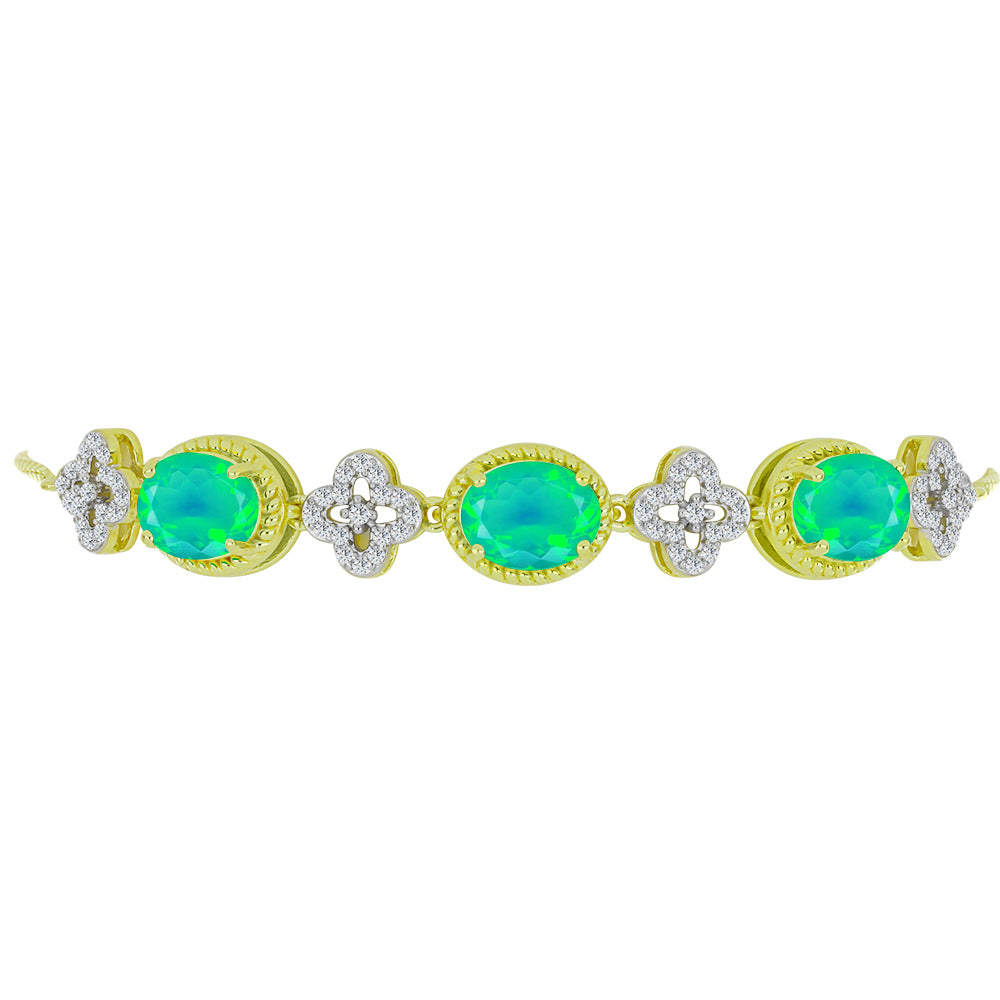 Pulsera de Plata Bañada en Oro con Ópalo Verde Etíope de Lega Dembi y Topacio Blanco