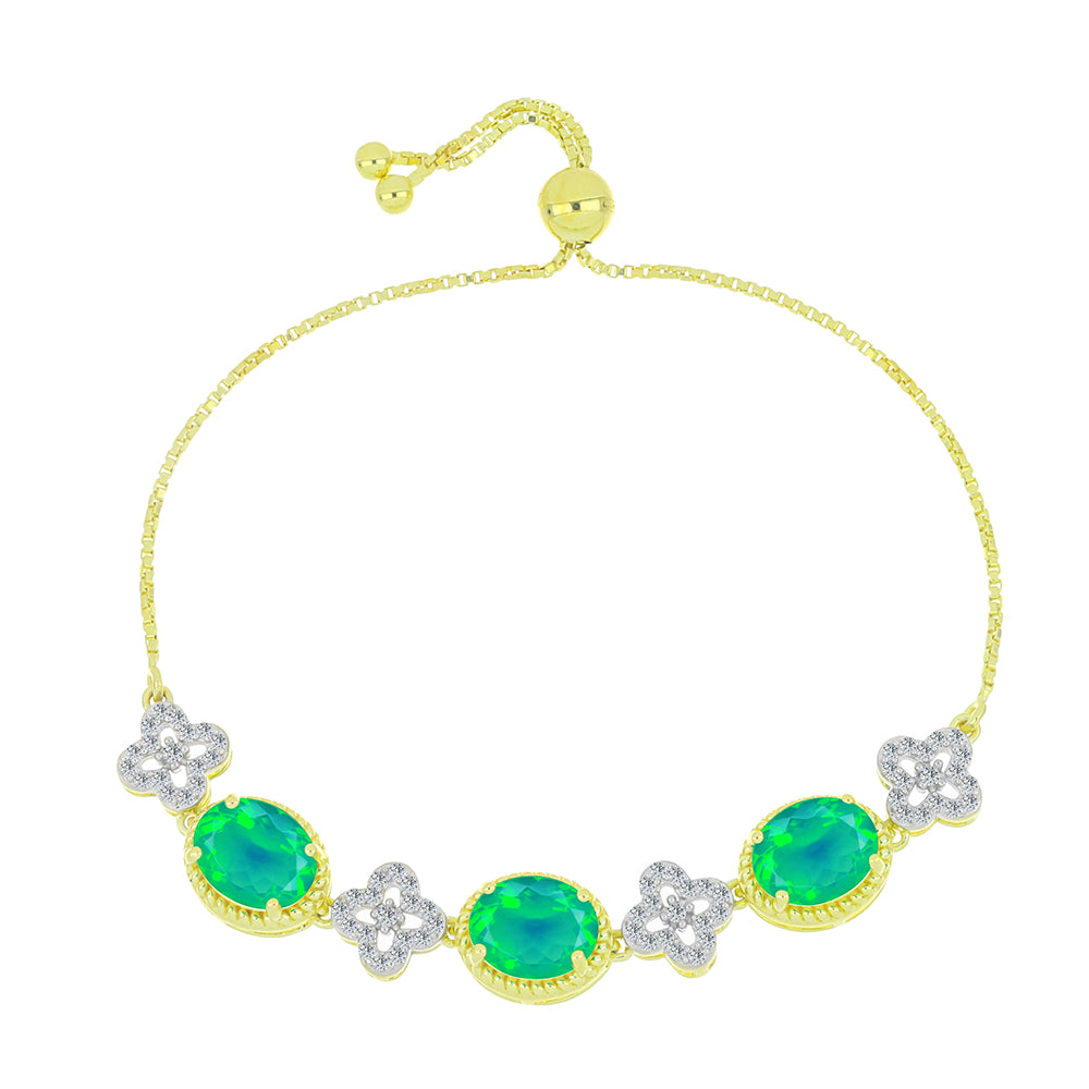 Pulsera de Plata Bañada en Oro con Ópalo Verde Etíope de Lega Dembi y Topacio Blanco 1
