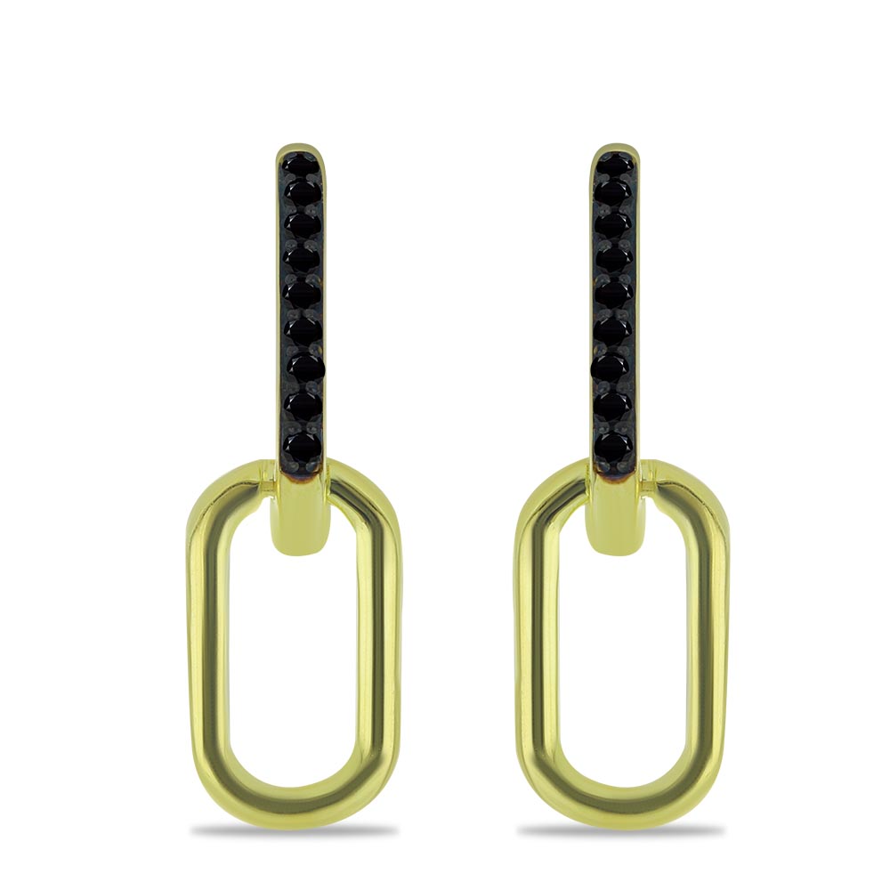 Pendientes de Plata Bañada en Oro con Espinela Negra