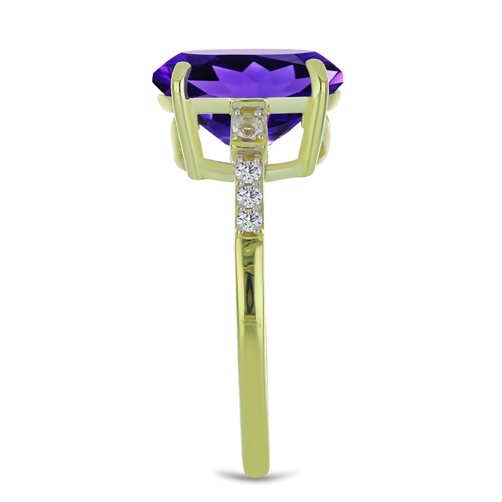 Anillo de Plata Bañada en Oro con Amatista de Marruecos y Topacio Blanco