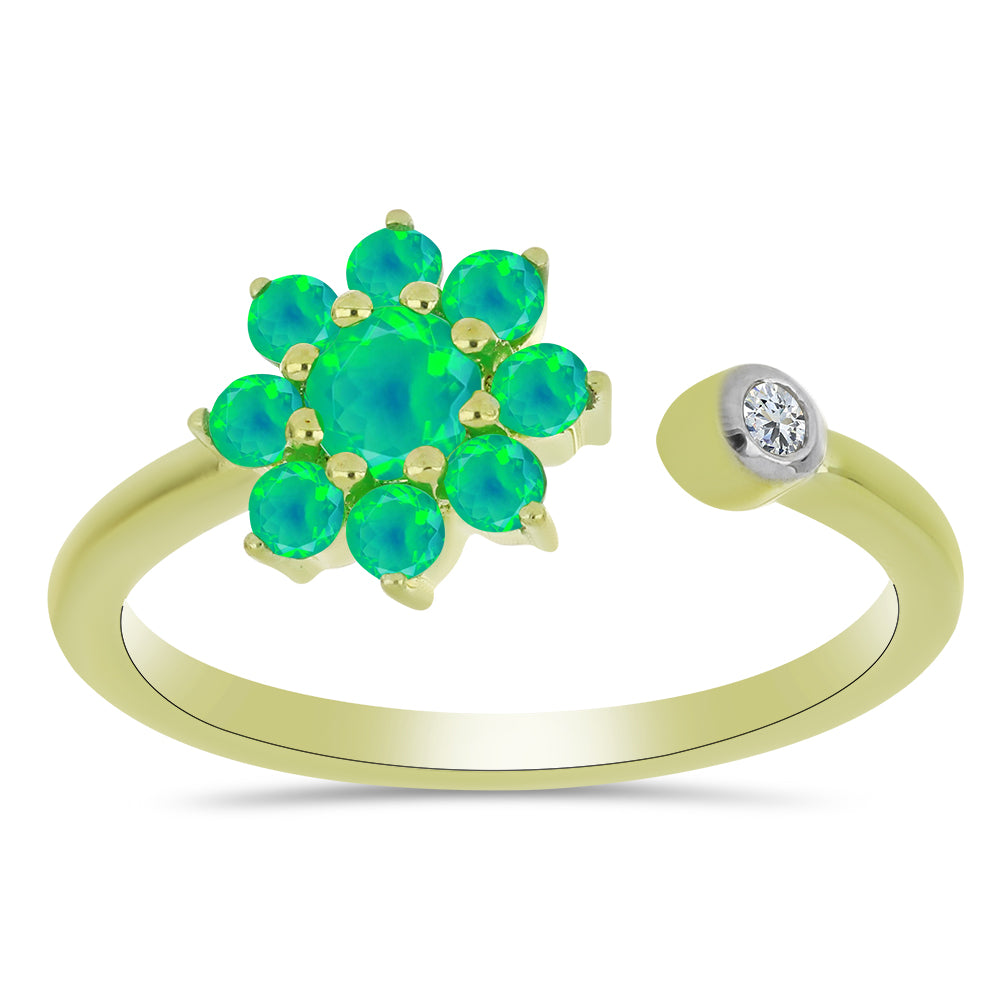 Anillo de Plata Bañada en Oro con Ópalo Verde Etíope de Lega Dembi y Topacio Blanco