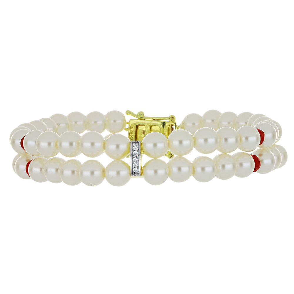 Pulsera de Plata Bañada en Oro con Perla de Agua Dulce y Rubí de Madagascar