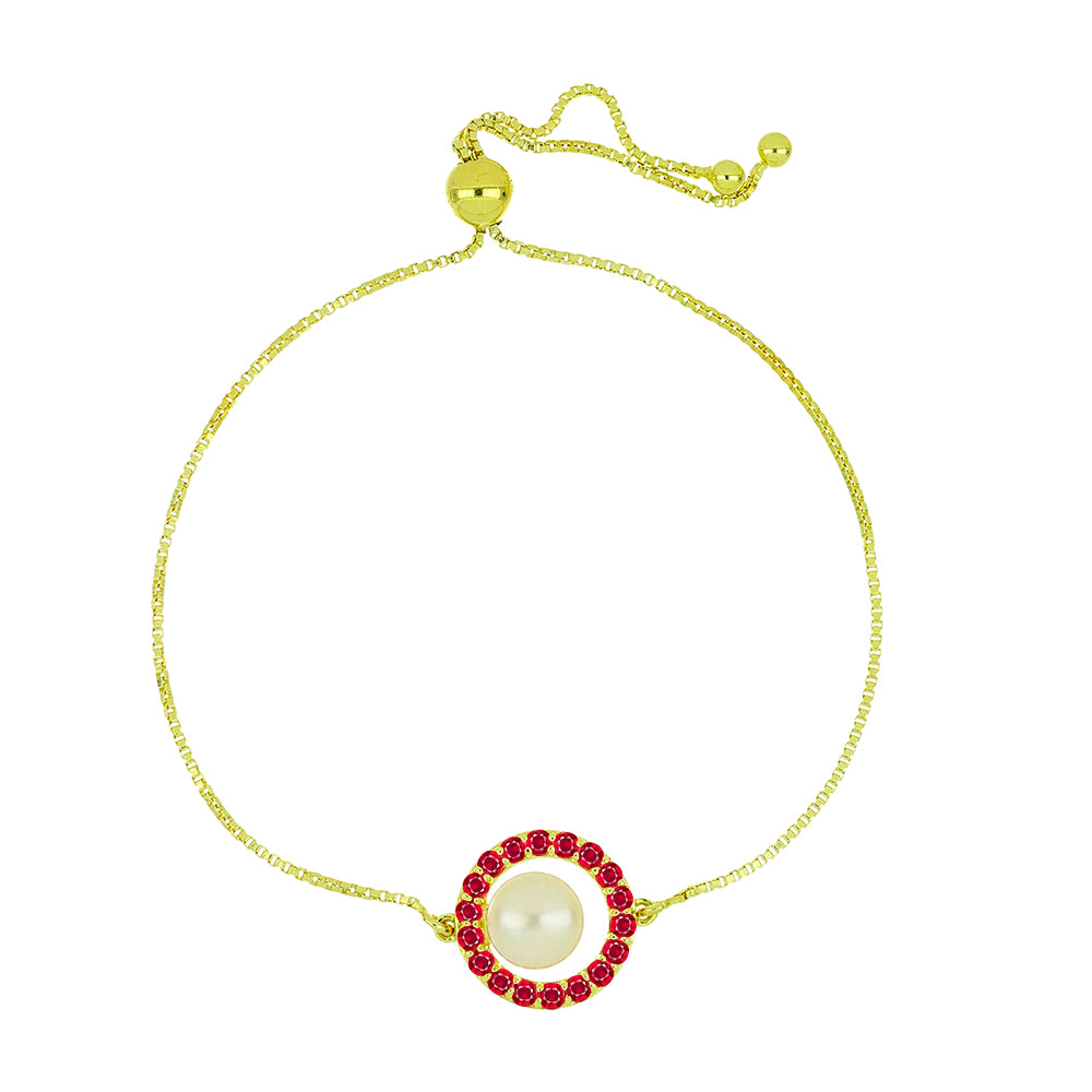 Pulsera de Plata Bañada en Oro con Perla de Agua Dulce y Rubí de Madagascar