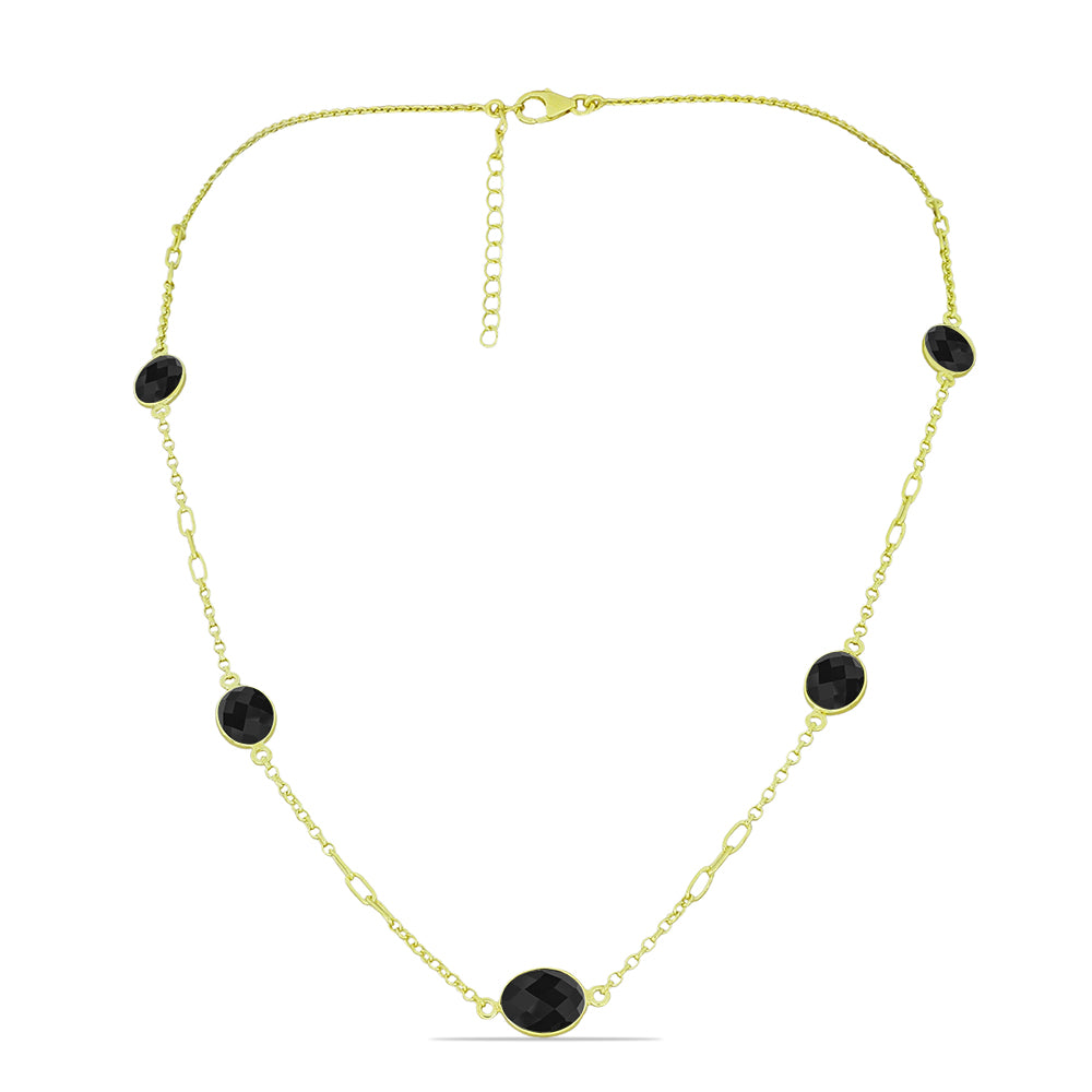 Collar de Plata Bañada en Oro con Espinela Negra