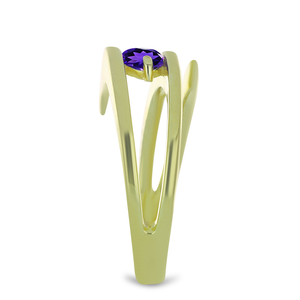 Anillo de Plata Bañada en Oro con Amatista de Marruecos