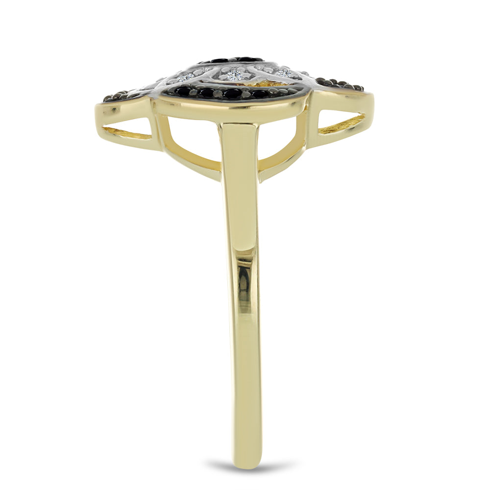 Anillo de Plata Bañada en Oro con Espinela Negra y Topacio Blanco