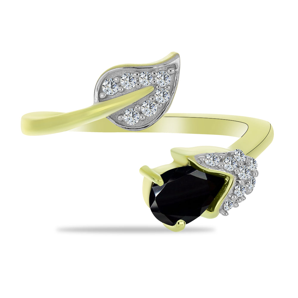 Anillo de Plata Bañada en Oro con Espinela Negra y Topacio Blanco