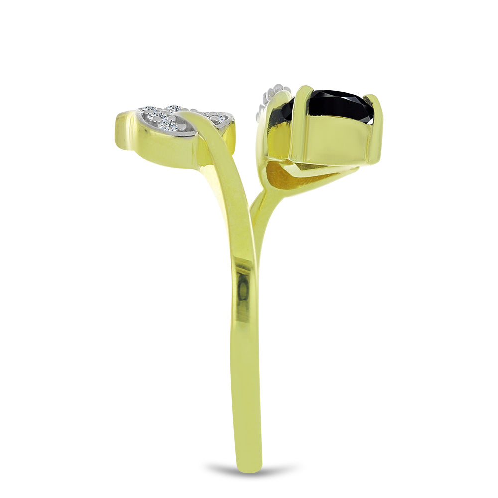 Anillo de Plata Bañada en Oro con Espinela Negra y Topacio Blanco 4