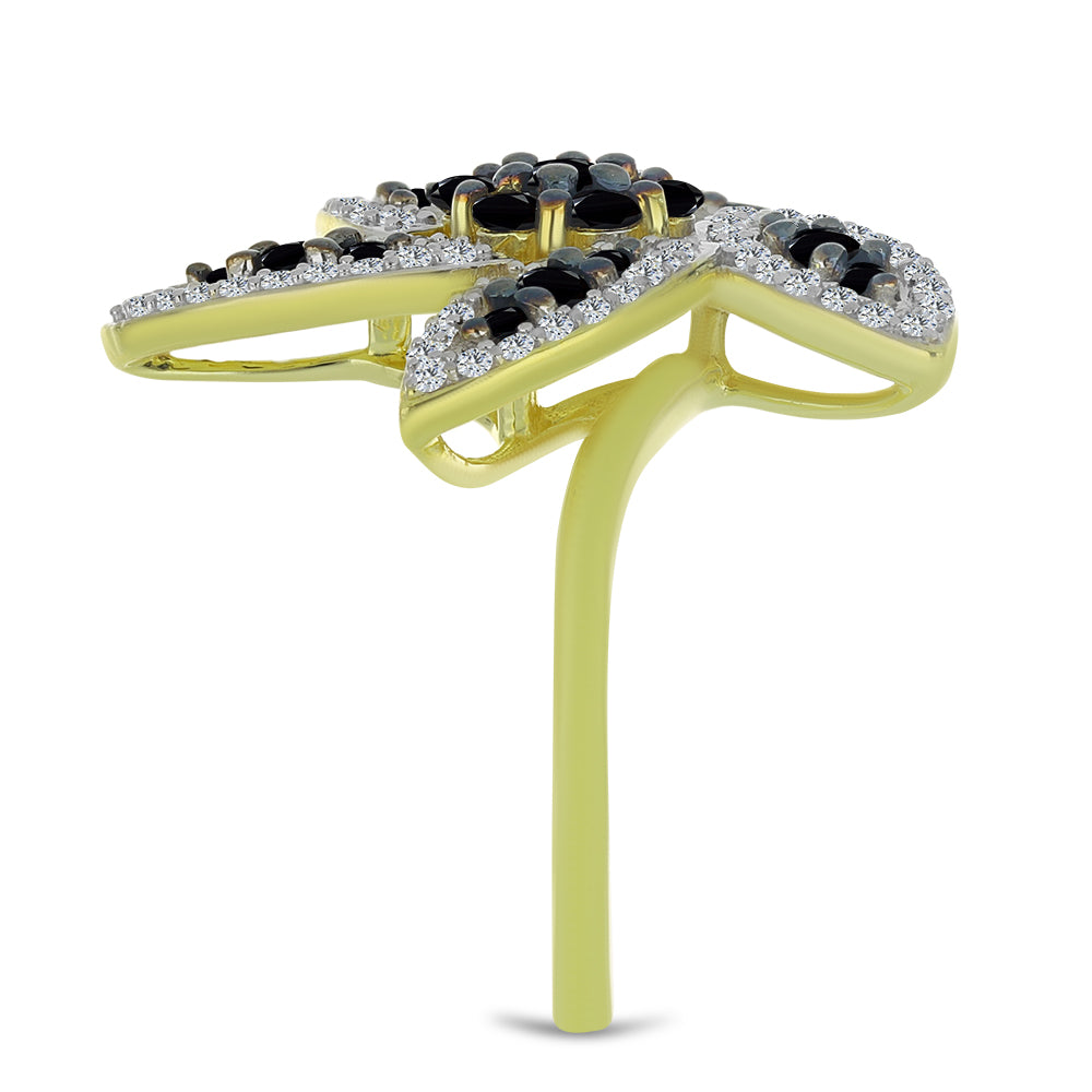 Anillo de Plata Bañada en Oro con Espinela Negra y Topacio Blanco