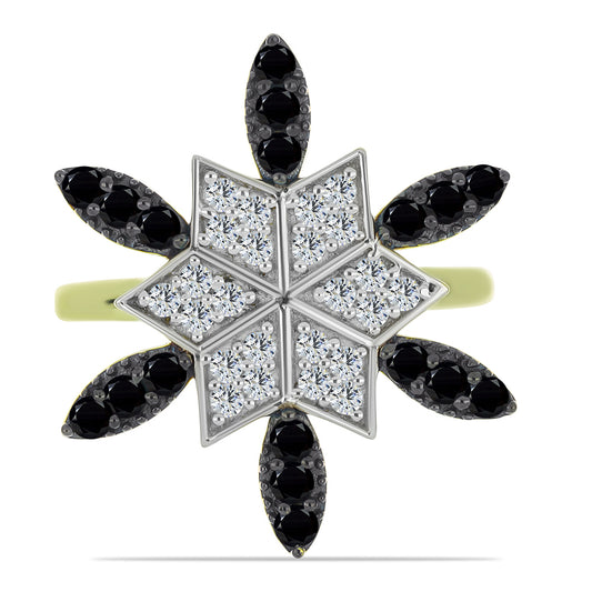 Anillo de Plata Bañada en Oro con Espinela Negra y Topacio Blanco