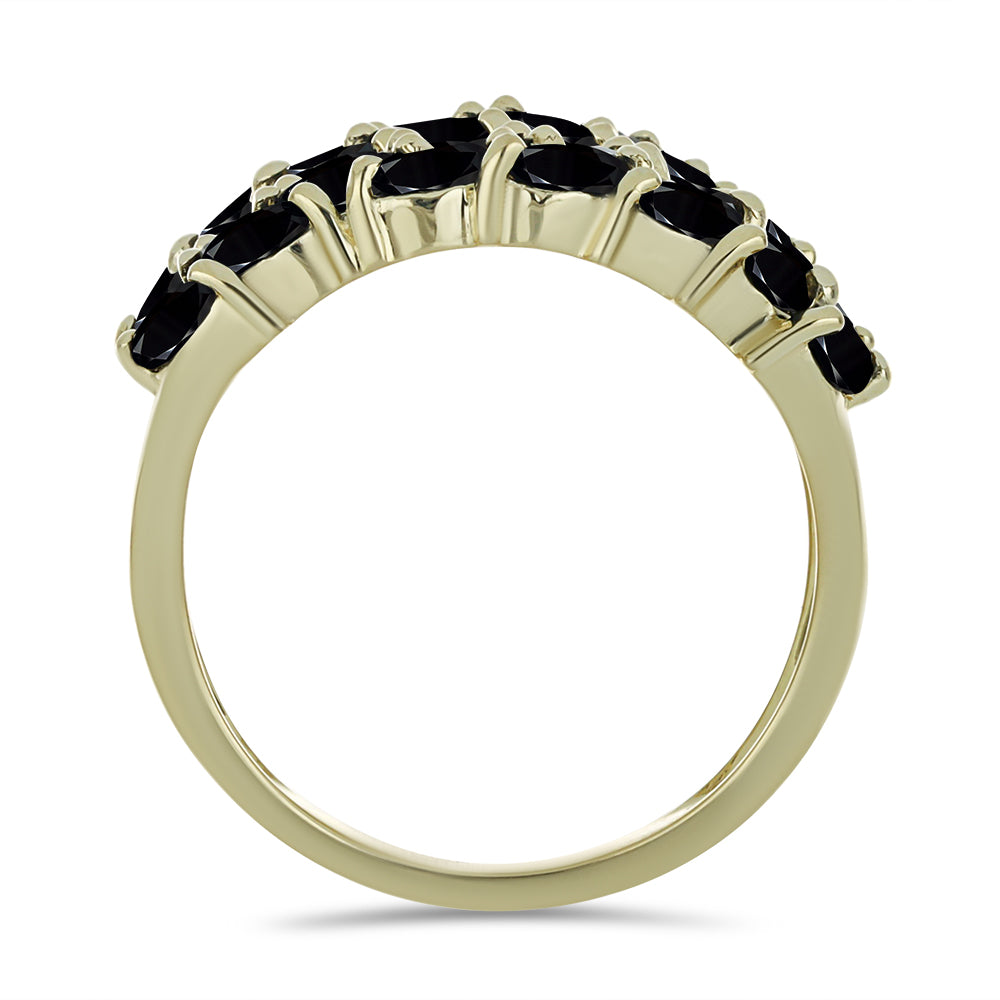 Anillo de Plata Bañada en Oro con Espinela Negra y Topacio Blanco