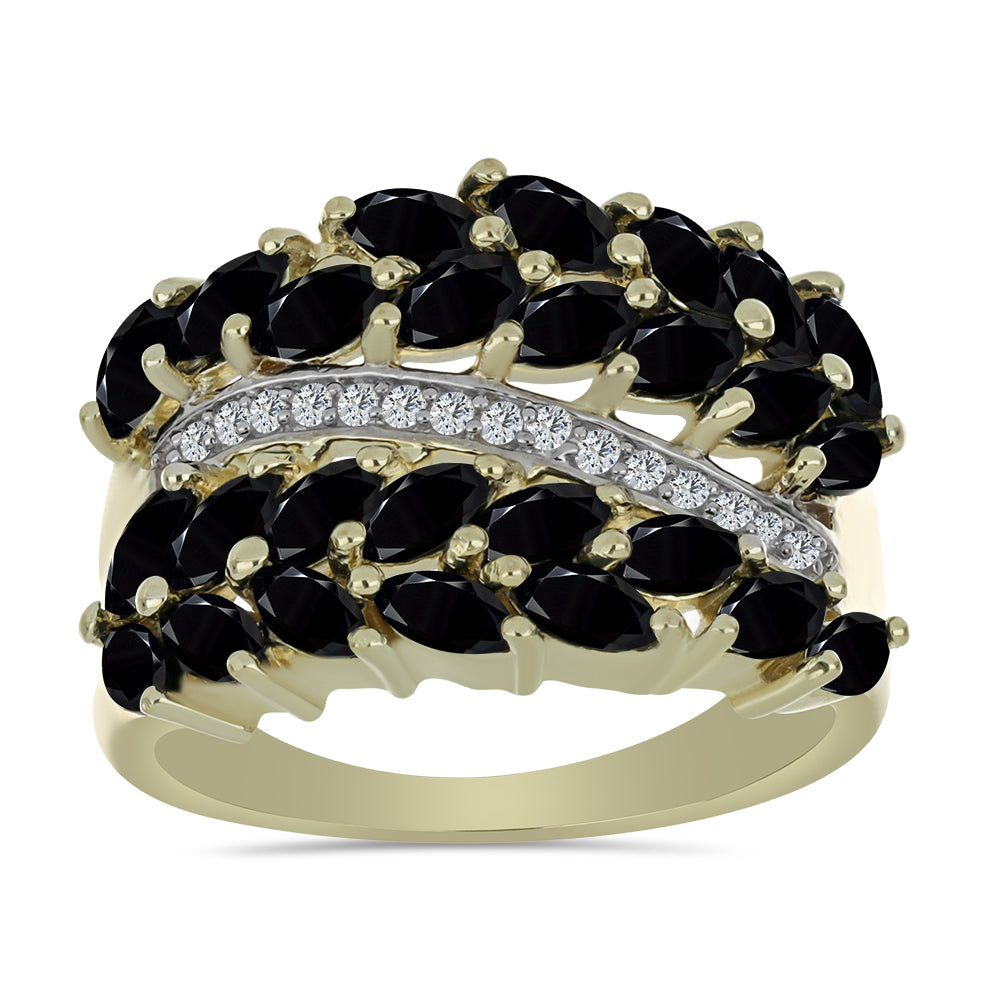 Anillo de Plata Bañada en Oro con Espinela Negra y Topacio Blanco 3