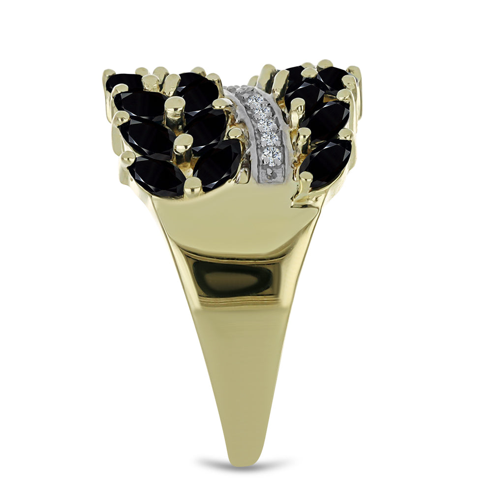 Anillo de Plata Bañada en Oro con Espinela Negra y Topacio Blanco