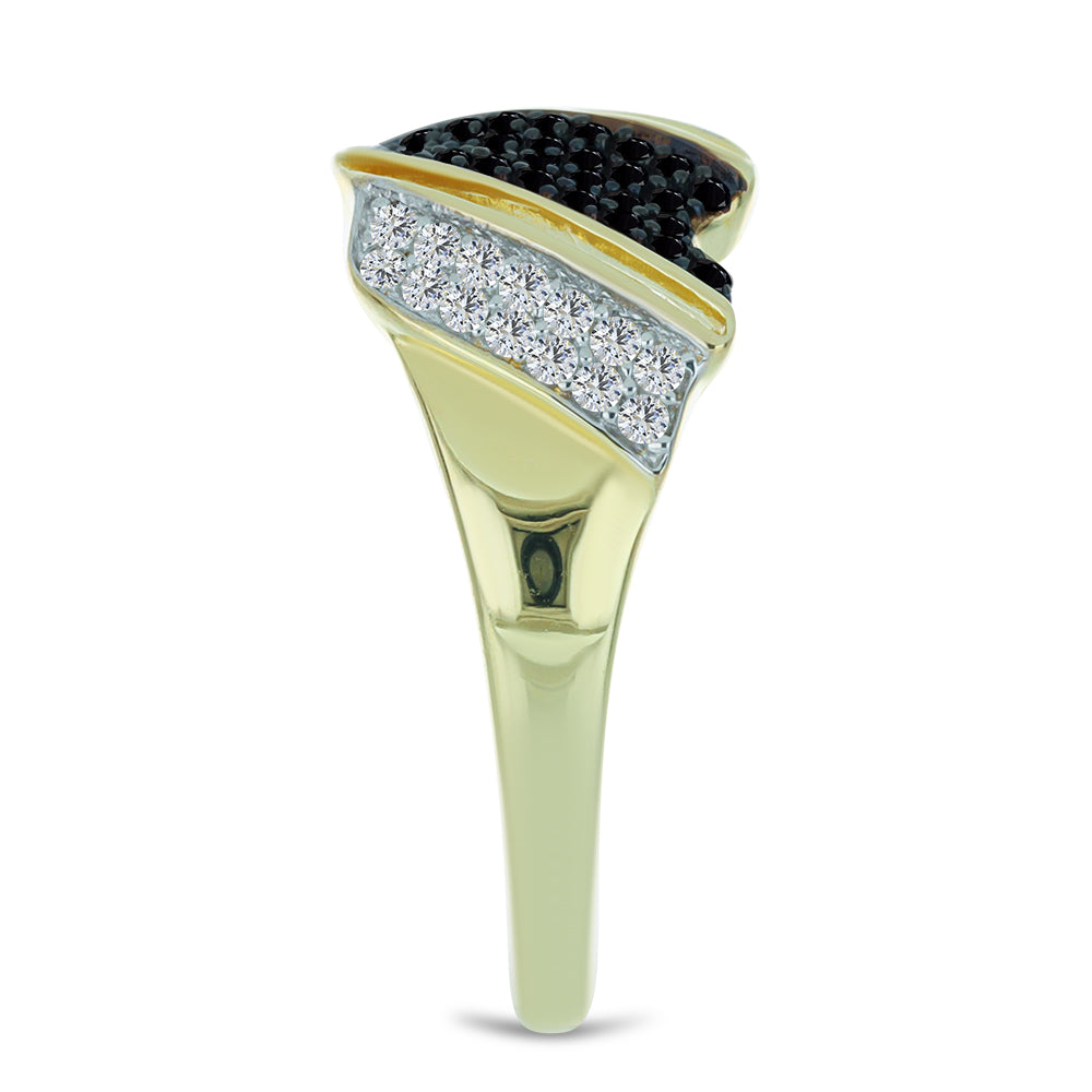 Anillo de Plata Bañada en Oro con Espinela Negra y Topacio Blanco