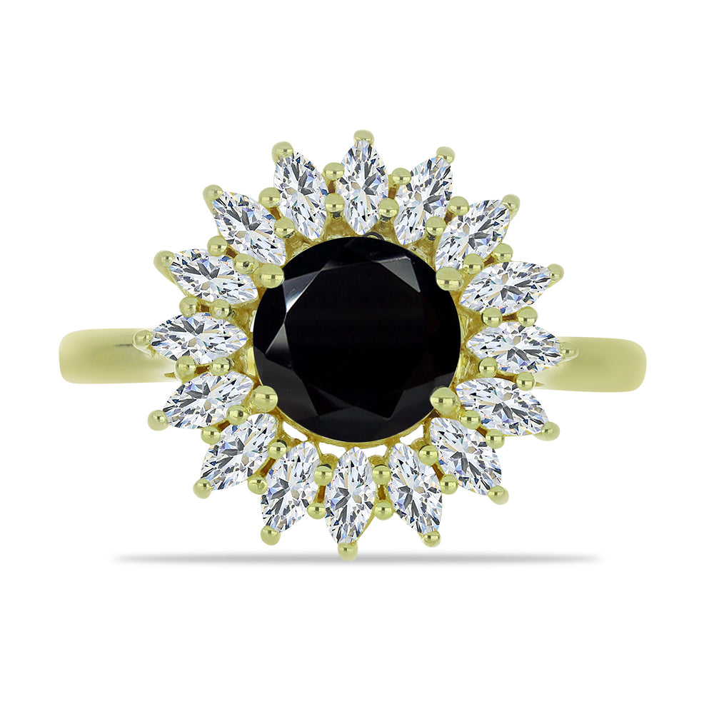 Anillo de Plata Bañada en Oro con Espinela Negra y Topacio Blanco