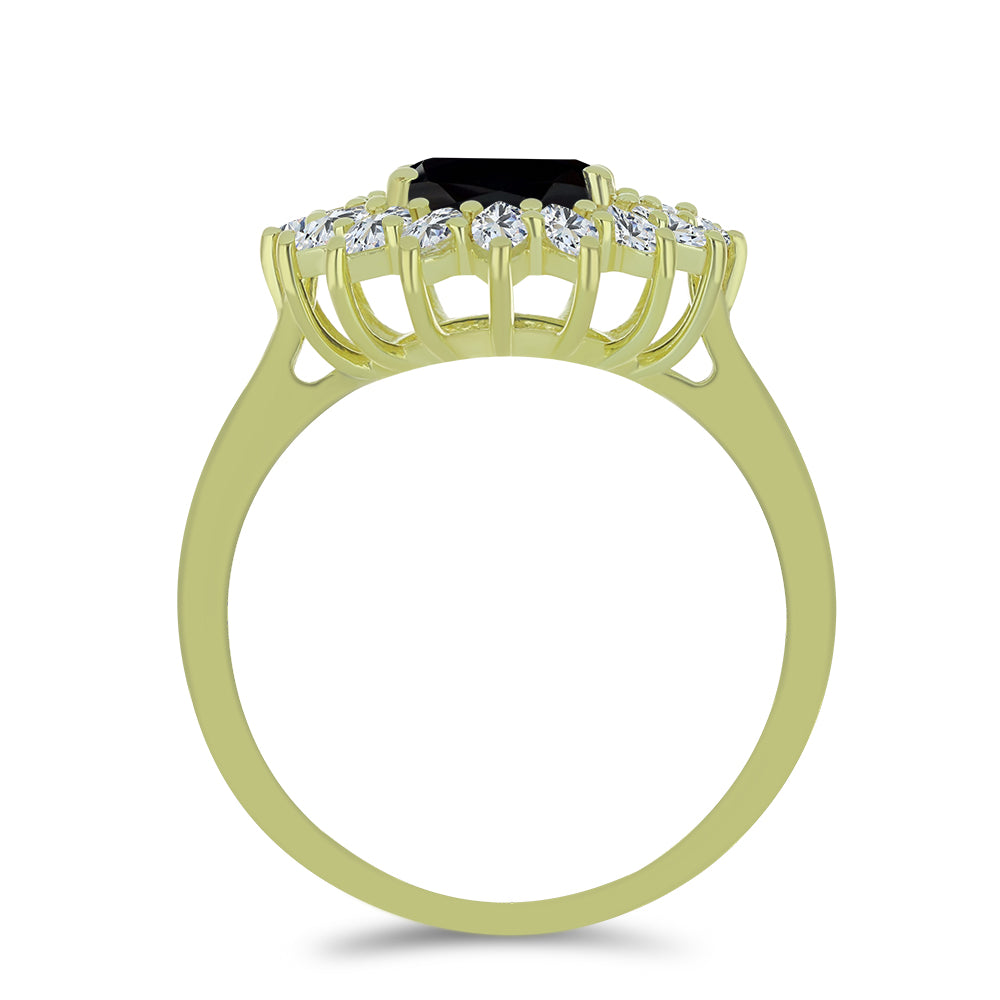 Anillo de Plata Bañada en Oro con Espinela Negra y Topacio Blanco