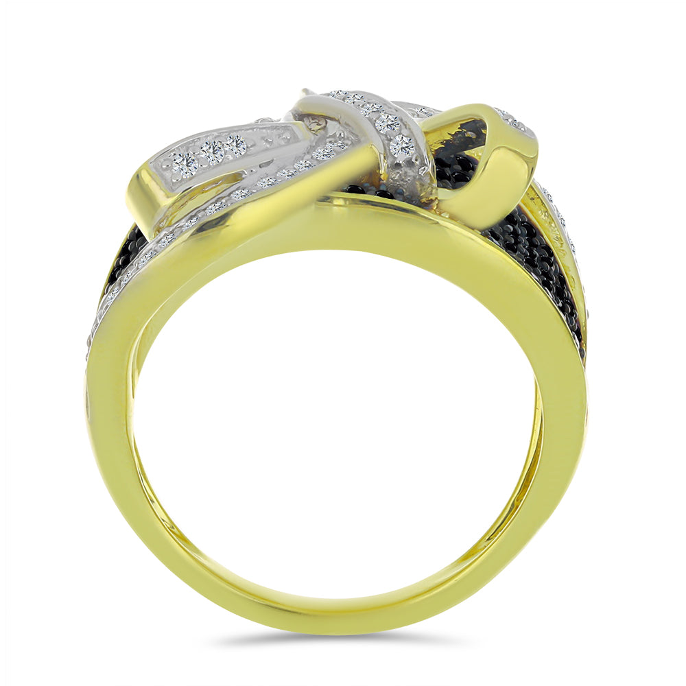 Anillo de Plata Bañada en Oro con Espinela Negra y Topacio Blanco