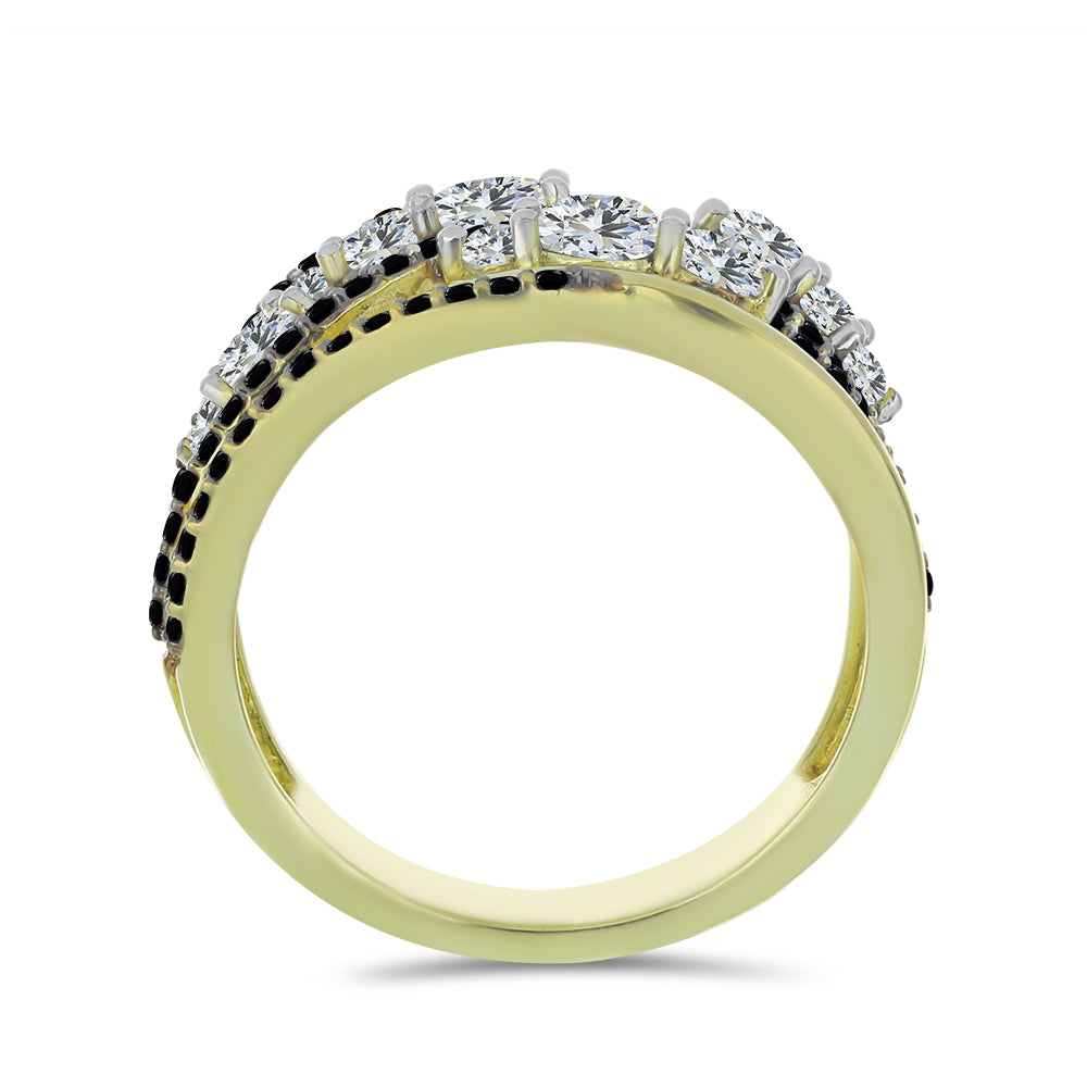 Anillo de Plata Bañada en Oro con Espinela Negra y Topacio Blanco