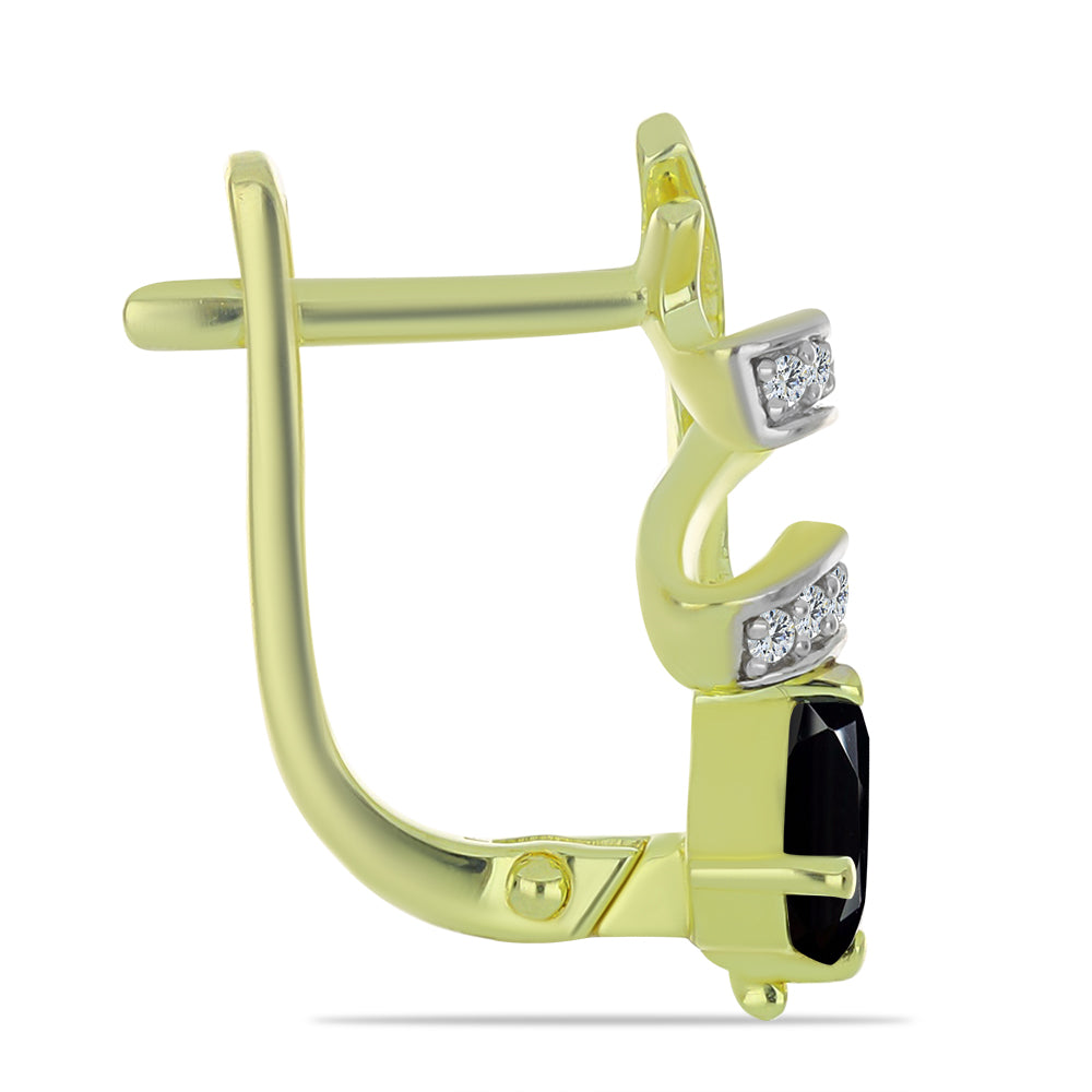 Pendientes de Plata Bañada en Oro con Espinela Negra y Topacio Blanco 2