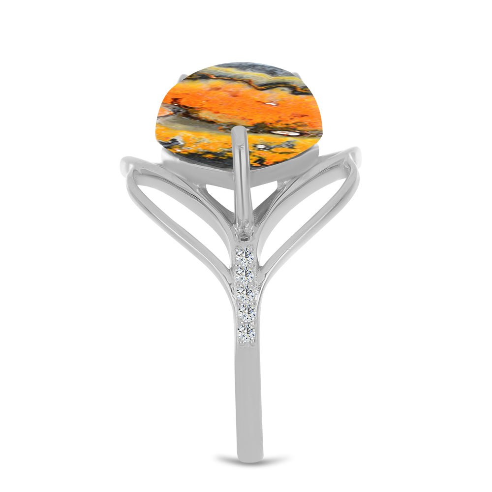 Anillo de Plata con Jasper de Bumble Bee y Topacio Blanco
