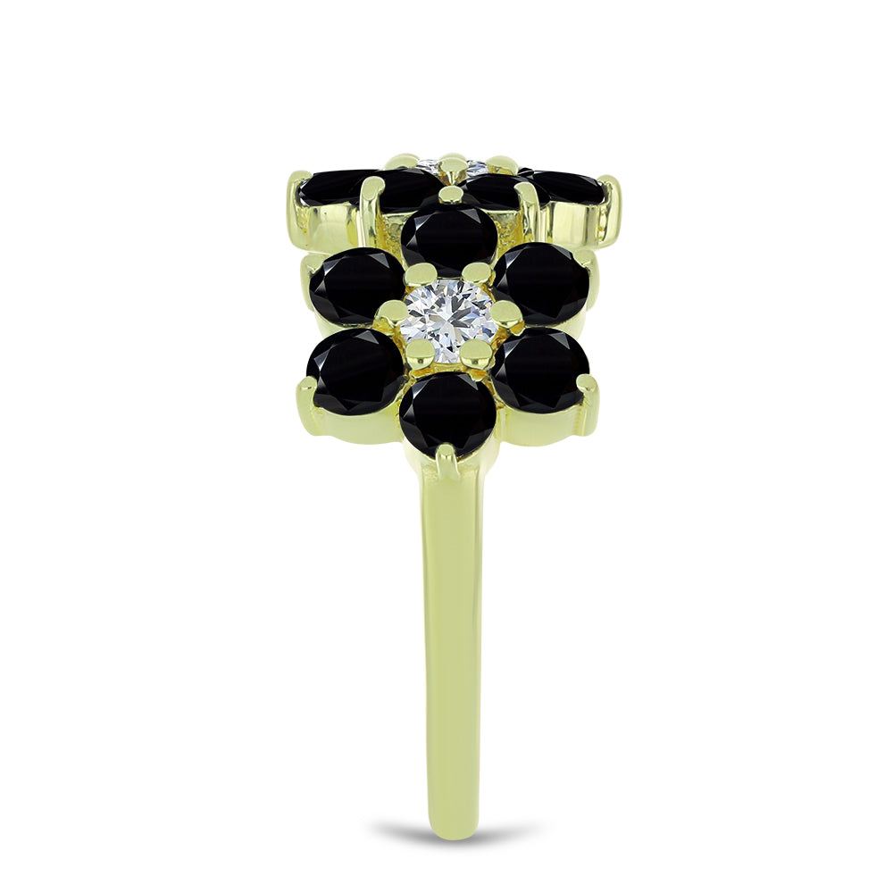 Anillo de Plata Bañada en Oro con Espinela Negra y Topacio Blanco