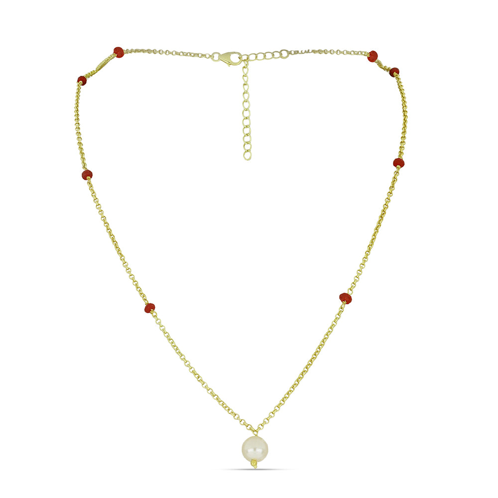Collar de Plata Bañada en Oro con Perla de Agua Dulce y Rubí de Madagascar