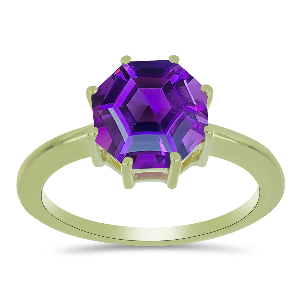 Anillo de Plata Bañada en Oro con Amatista de Marruecos