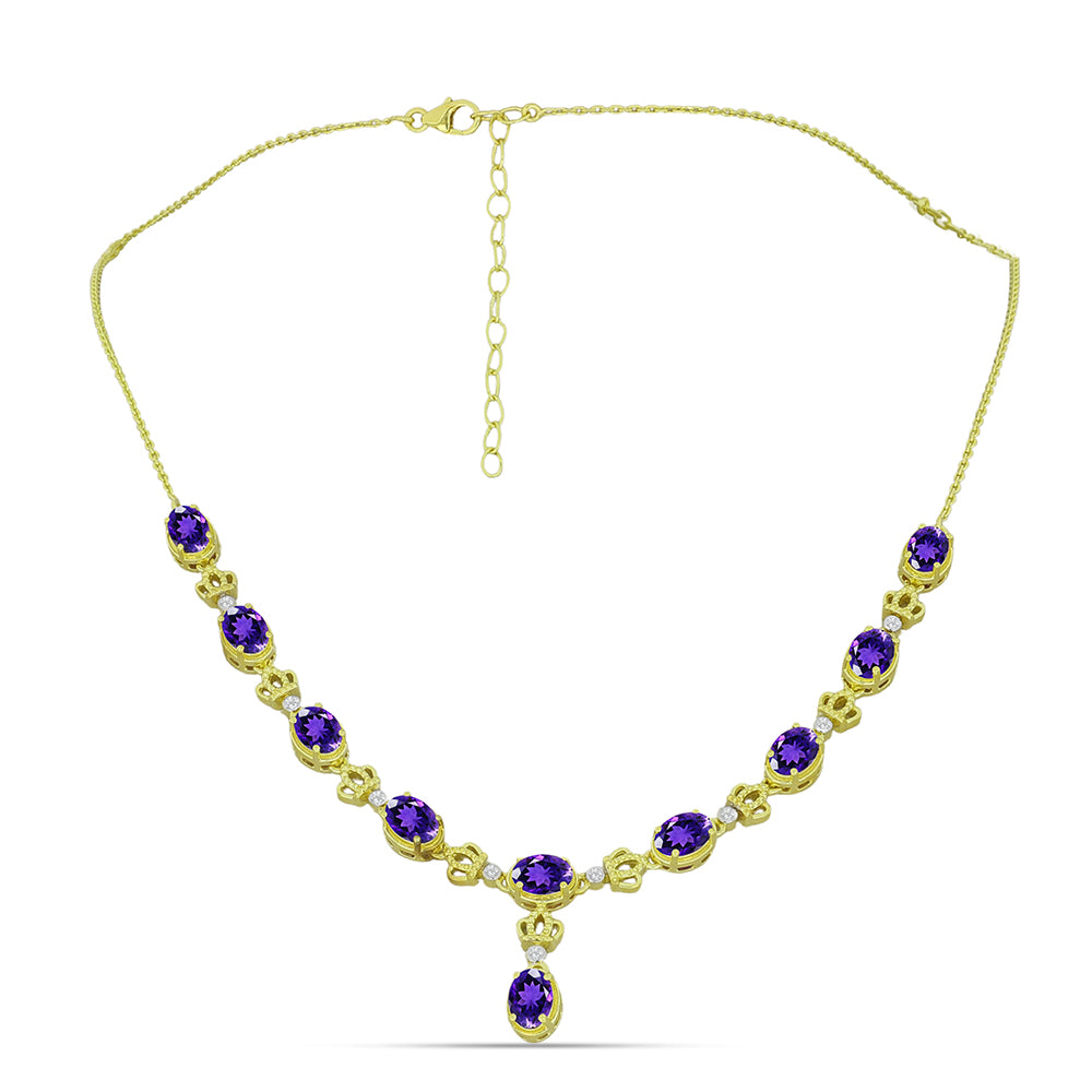 Collar de Plata Bañada en Oro con Amatista de Marruecos y Topacio Blanco