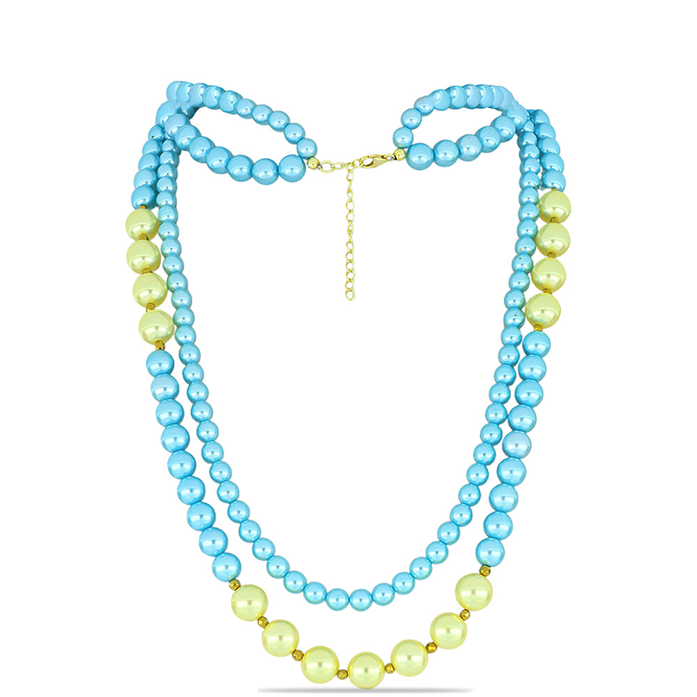 Collar de Plata Bañada en Oro con Perla Azul de Agua dulce y Perla Melocotón de Agua Dulce