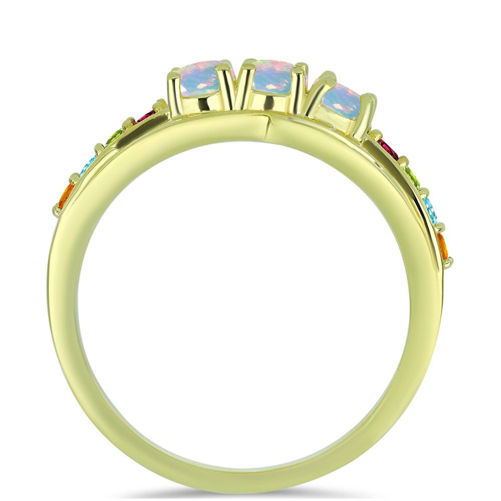 Anillo de Plata Bañada en Oro con Ópalo Welo y Chakra Turmalina