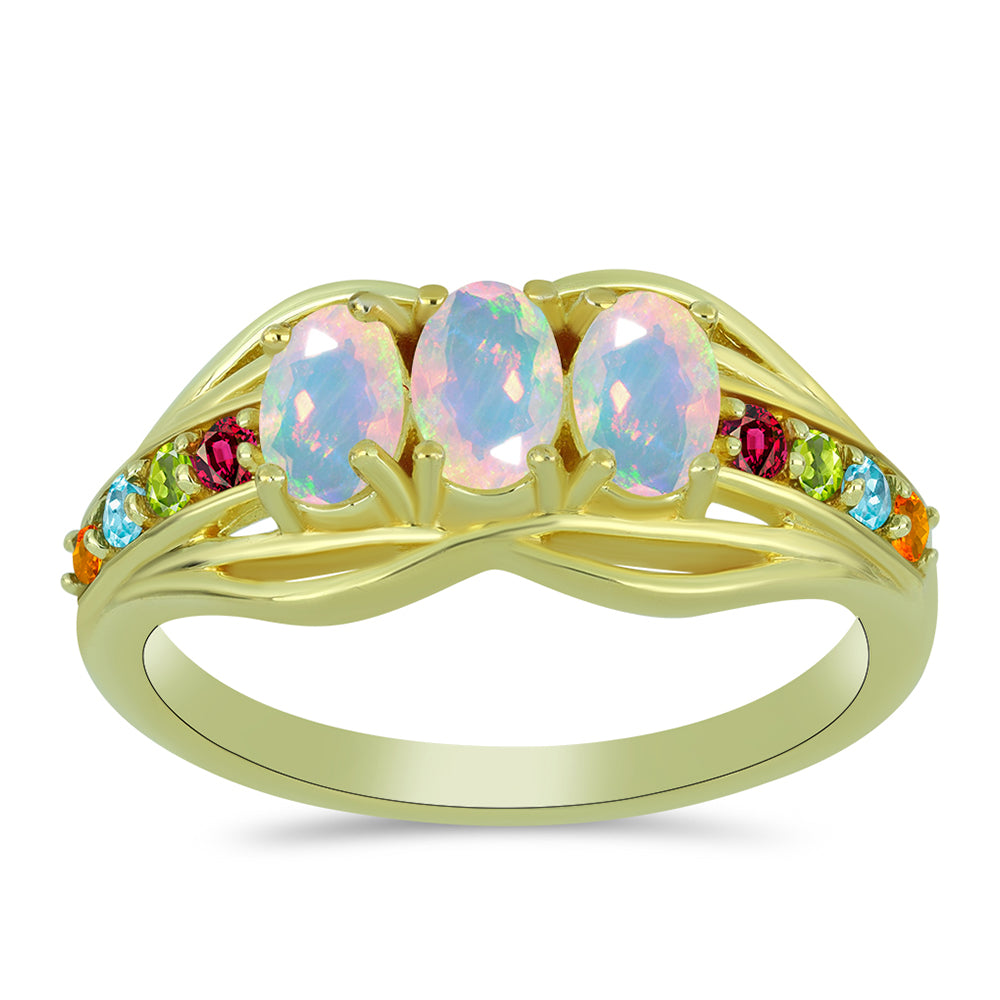 Anillo de Plata Bañada en Oro con Ópalo Welo y Chakra Turmalina
