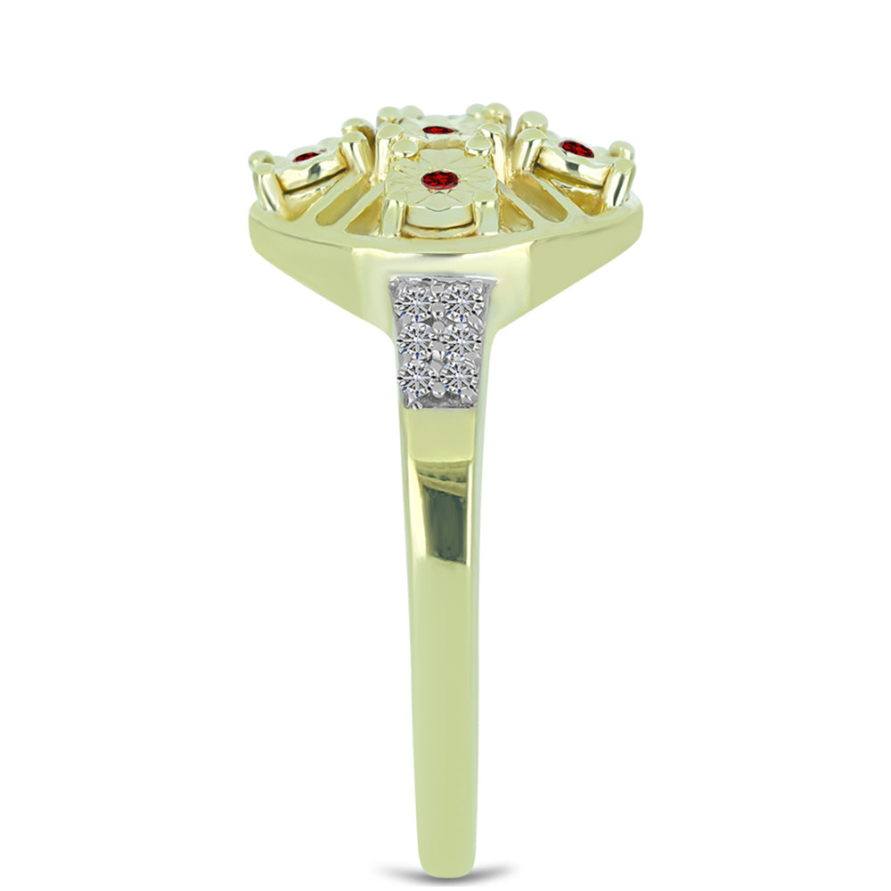 Anillo de Plata Bañada en Oro con Diamante Rojo y Diamante blanco