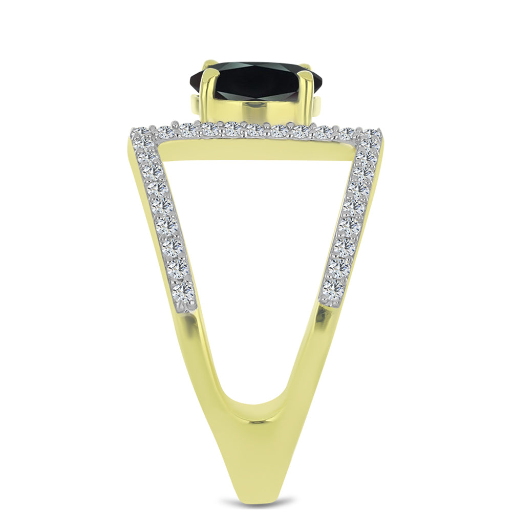 Anillo de Plata Bañada en Oro con Obsidiana y Topacio Blanco