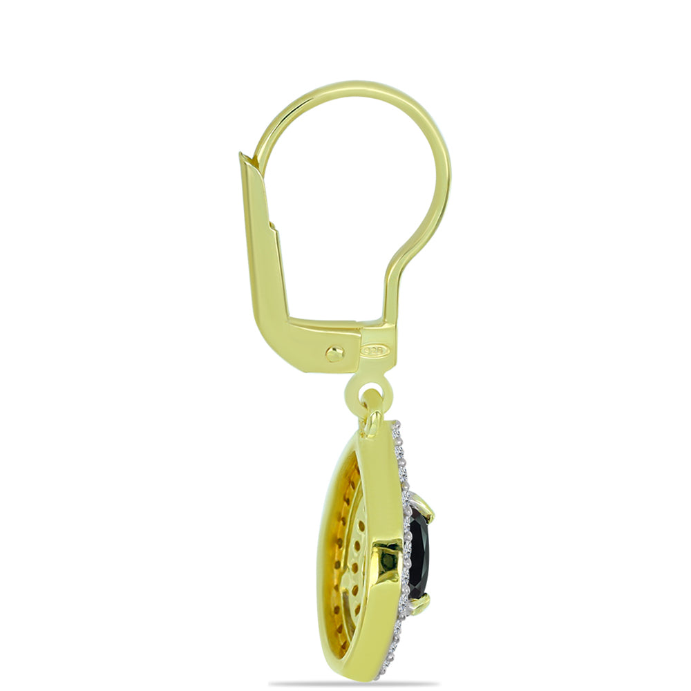 Pendientes de Plata Bañada en Oro con Obsidiana y Topacio Blanco