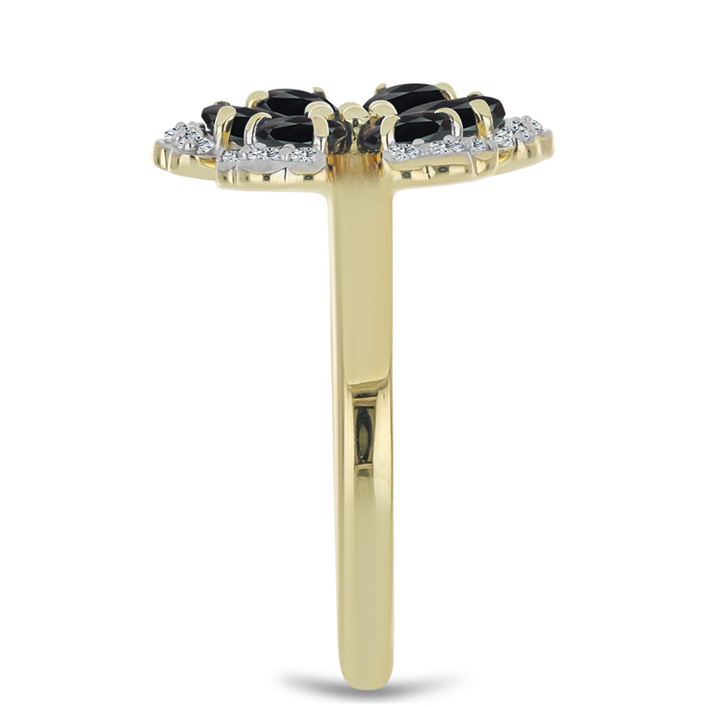 Anillo de Plata Bañada en Oro con Obsidiana y Topacio Blanco