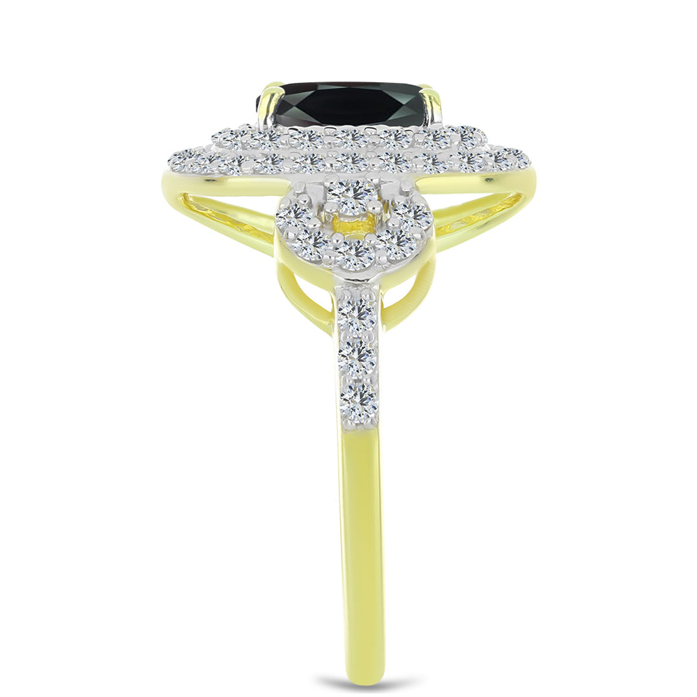 Anillo de Plata Bañada en Oro con Obsidiana y Topacio Blanco