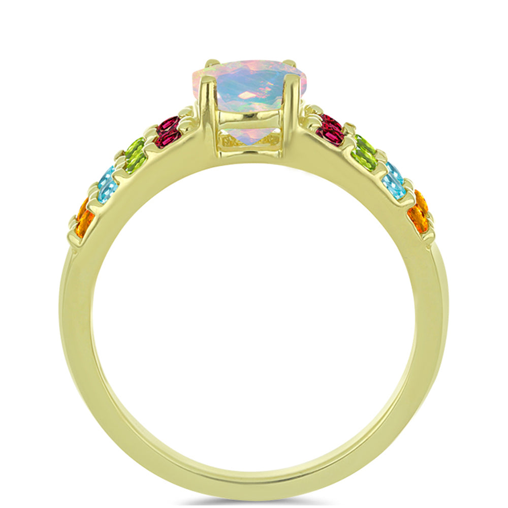 Anillo de Plata Bañada en Oro con Ópalo Welo y Chakra Turmalina