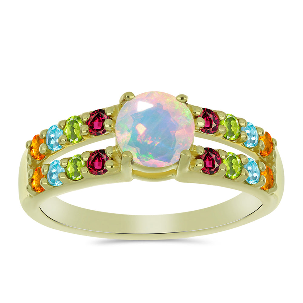Anillo de Plata Bañada en Oro con Ópalo Welo y Chakra Turmalina