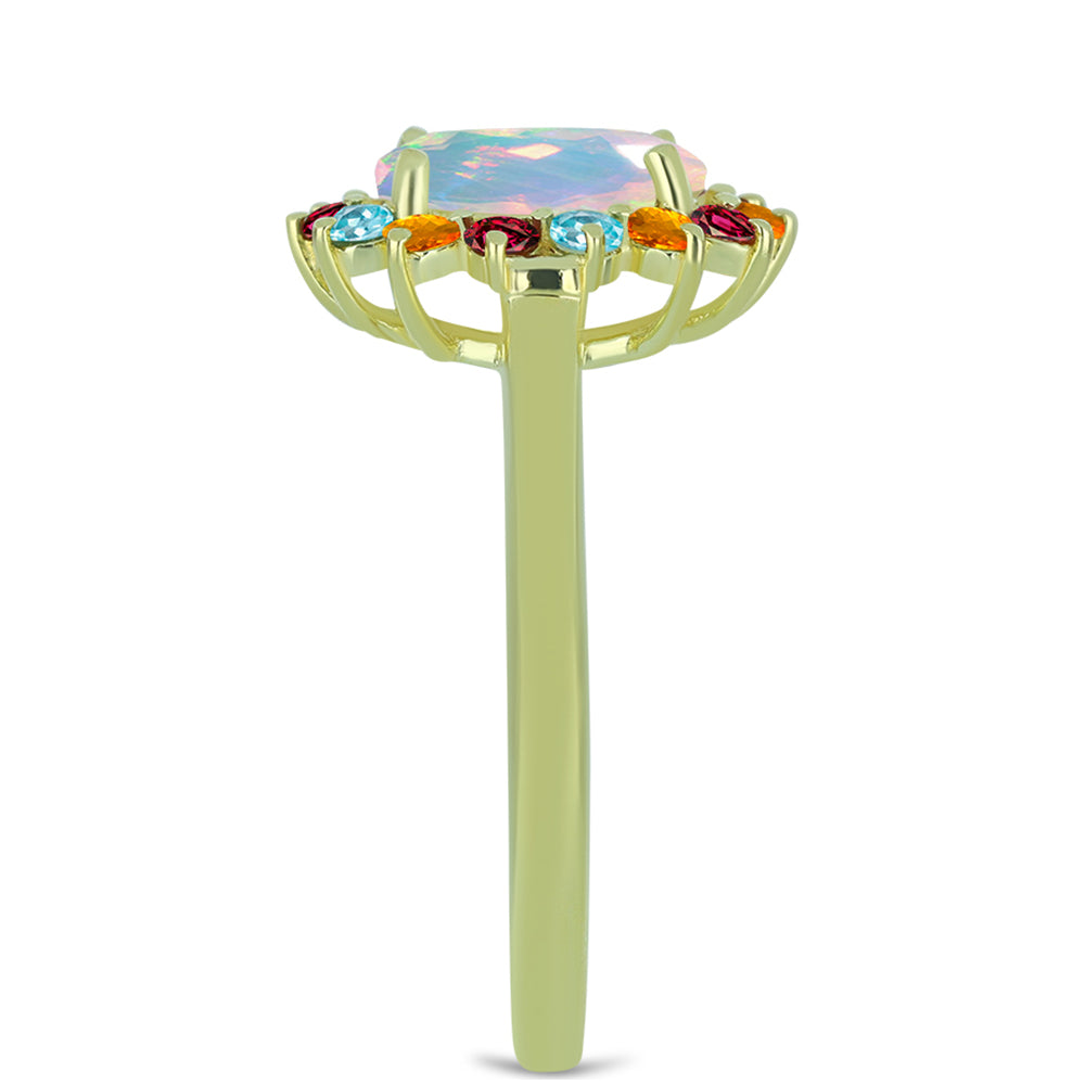 Anillo de Plata Bañada en Oro con Ópalo Welo y Chakra Turmalina